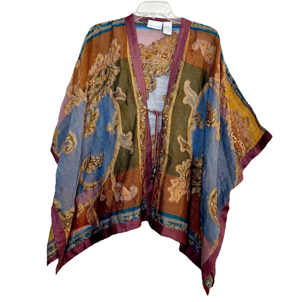 Soft Surroundings 100% Wool Open Kimono Cardigan Paisley Boho One Size Topper - Picture 3 of 10